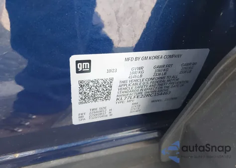 2024 Chevrolet Trax Fwd Sp из США, поврежденный, VIN KL77LFE22RC154463